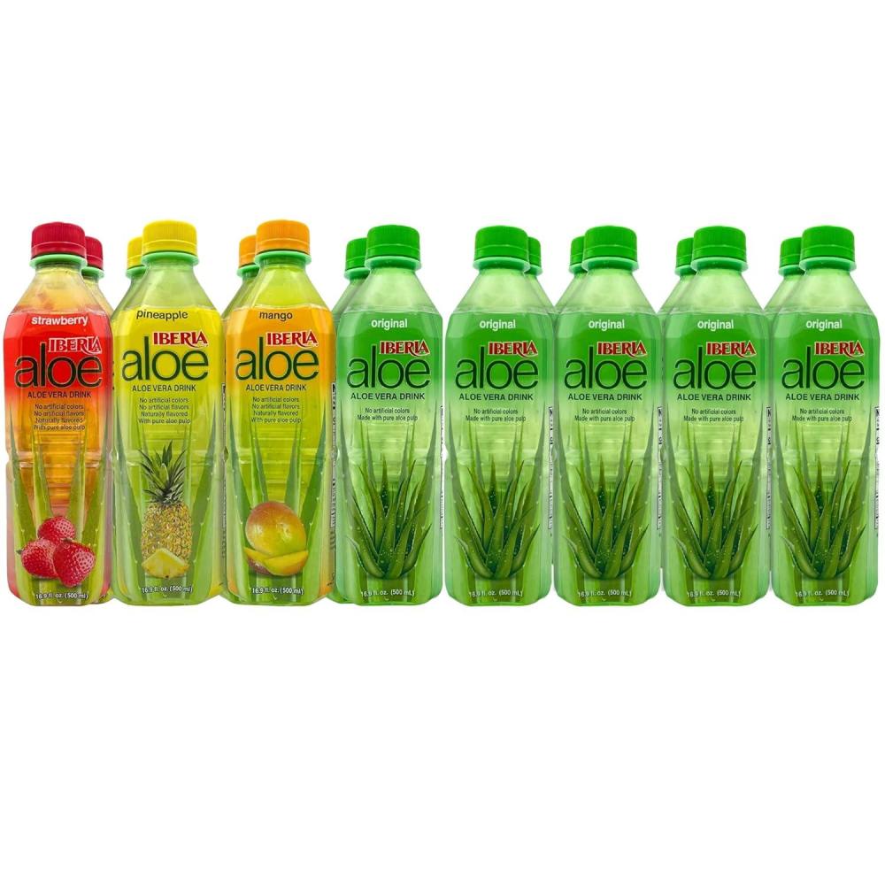 image:imageIberia Aloe Vera Drink With Pure Aloe Pulp Pack Of 16 10 x Original 2 x Mango 2 x Pineapple 2 x Strawberry