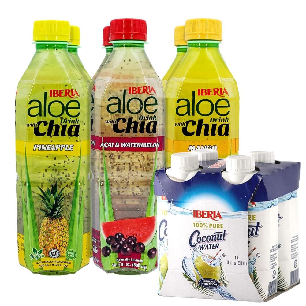 image:imageIberia Aloe Vera Drink with Aloe Pulp and Chia Seeds 169 Ounce Pack of 6 2 X Watermelon amp Acai 2 x Mango 2 x Pineapple Iberia 100 Natural Coconut Water 111 Oz Pack Of 4Aloe 4pk Coconut Water