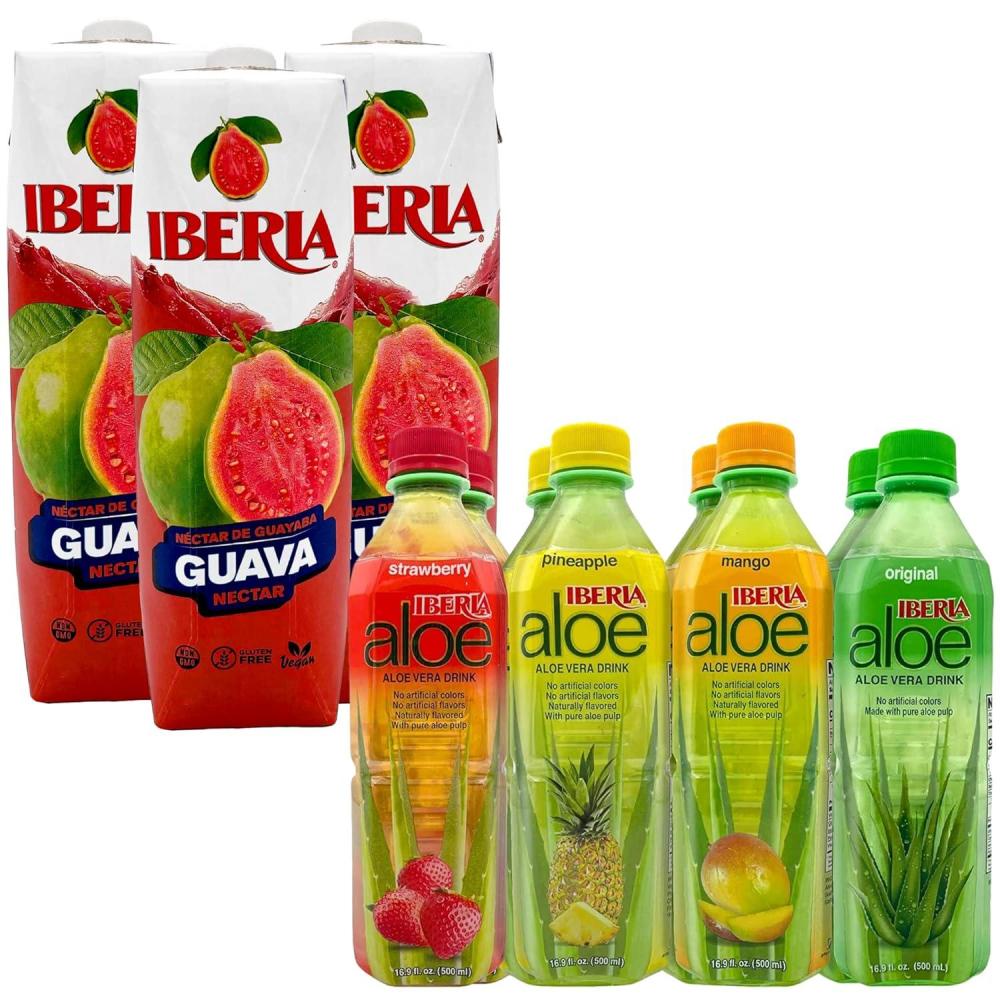 image:imageIberia Aloe Vera Drink with Pure Aloe Pulp Variety Pack of 8  Iberia Guava Nectar 338 fl oz Pack of 3Aloe  Guava Nectar