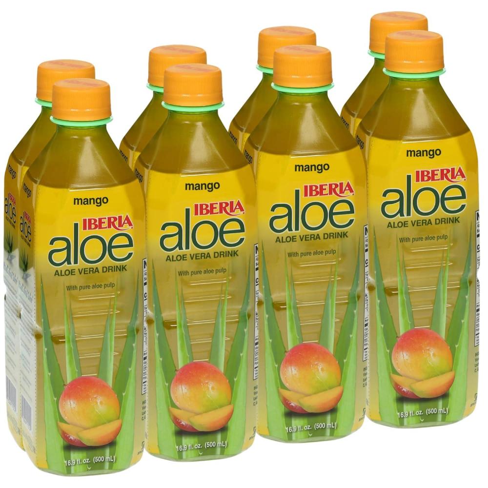 image:imageIberia Aloe Vera Drink with Pure Aloe Pulp Variety Pack of 8 2 x Original 2 x Mango 2 x Pineapple 2 x StrawberryMango