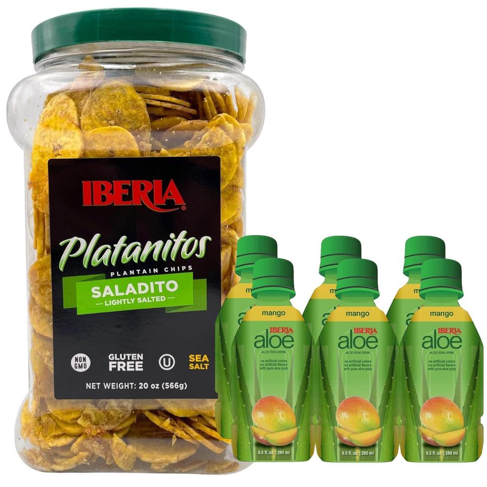 image:imageIberia Lightly Salted Plantain Chips 20 Oz  Iberia Aloe Vera Juice Drink Mango 95 Fl Oz Pack of 6