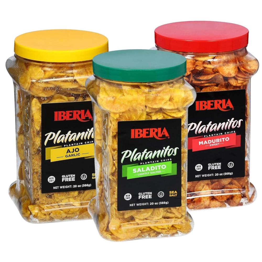 image:imageIberia Plantain Chips Variety Bundle Lightly Salted 20 oz Garlic 20 oz Maduritos 20 oz