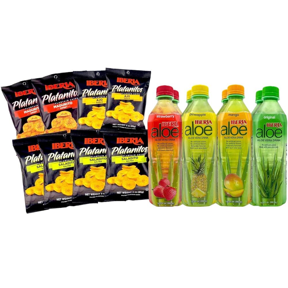 image:imageIberia Snack Variety Bundle 1 x 8 Pack Aloe Vera Drink Variety Pack 1 x 8 Pack Plantain Chips Variety Pack