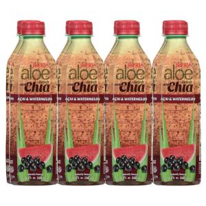 Iberia Aloe Vera Drink with Aloe Pulp and Chia Seeds 16.9 Ounce (Pack of 6) 2 X Watermelon & Acai, 2 x Mango, 2 x Pineapple(Acai and Watermelon)