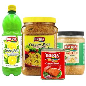 Iberia Lemon Juice 32 oz + Iberia Yellow Rice 3.4 lb. + Iberia Corned Beef 28 oz + Iberia Minced Garlic 32 oz