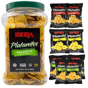 Iberia Salted Platnain Chips 1.75 lb. Jar + Iberia Plantain Chips Variety Pack Bundle(Salted Jars + Variety)