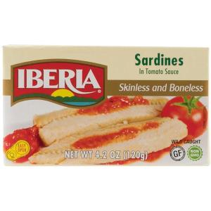 Iberia Skinless & Boneless Sardines in Tomato, 4.2 Ounce (Pack of 12) Gluten Free, Non GMO, Moist and Tender Low-Carb, Convenient Superfood(Sardines in Tomato)