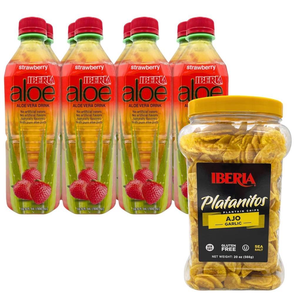 image:imageIberia Garlic Plantain Chips 20 Oz Iberia Aloe Vera Juice Drink Strawberry 169 Fl Oz Pack of 8