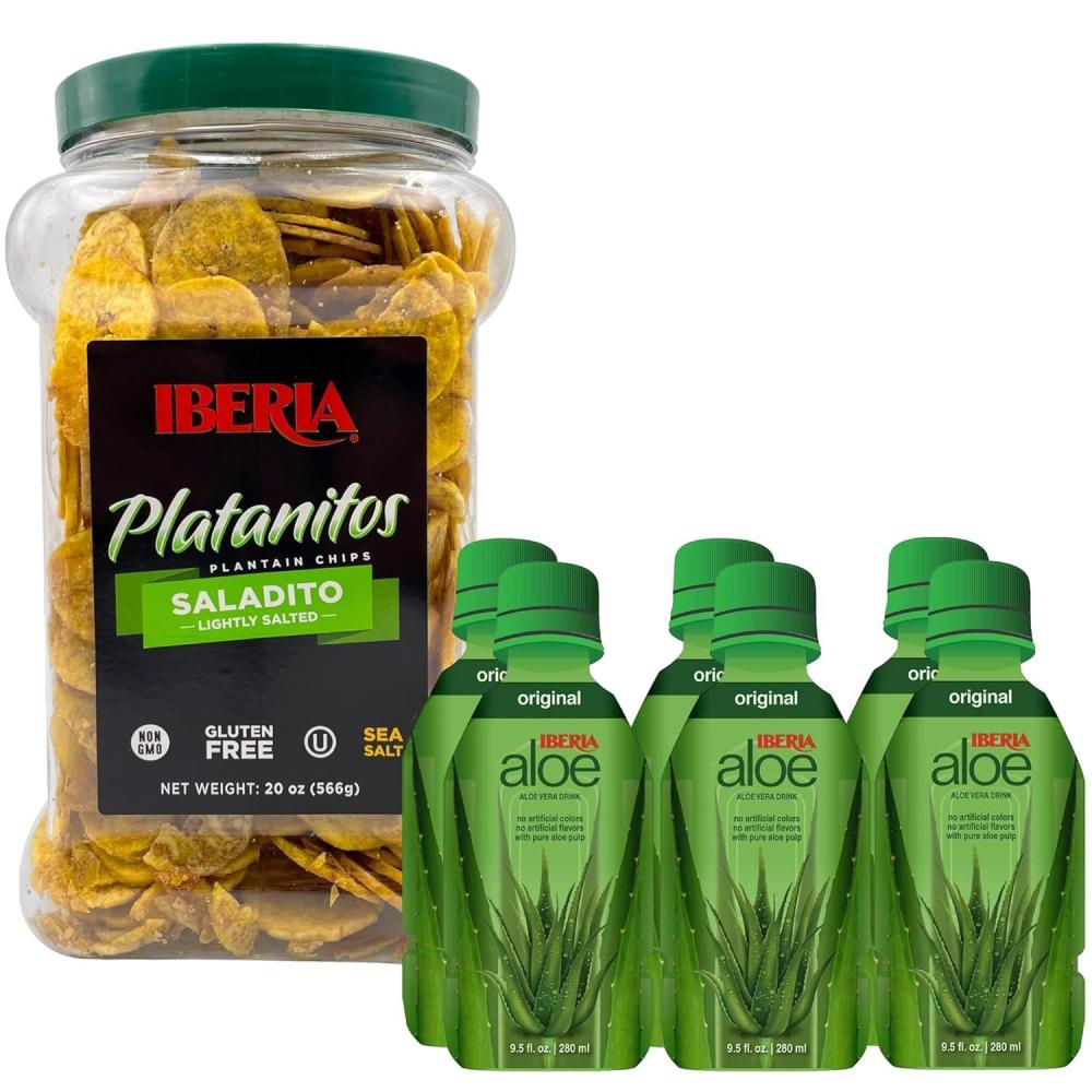 image:imageIberia Lightly Salted Plantain Chips 20 Oz  Iberia Aloe Vera Juice Drink Original 95 Fl Oz Pack of 6