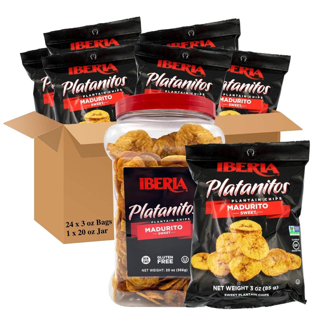 image:imageIberia Plantain Chips Jar Naturally Sweet Maduritos 175 lb  Iberia Maduritos Plantain Chips 3 Ounce Pack of 24