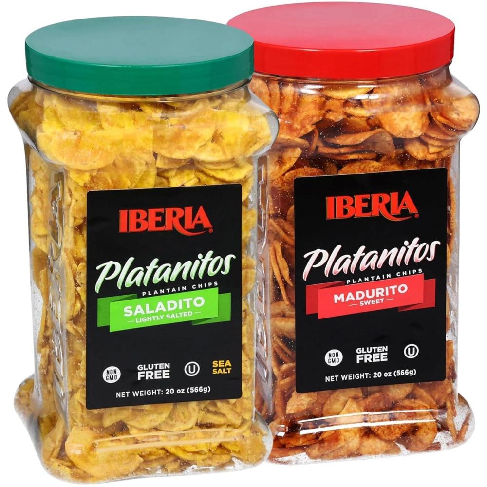 image:imageIberia Salted Plantain Chips Jar 20 Ounce and Naturally Sweet Plantain Chips Jar 20 Ounce Bundle