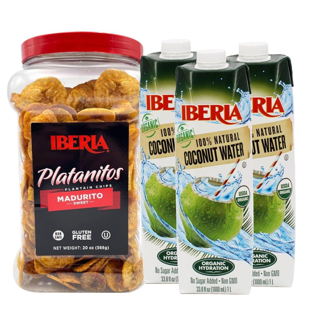 image:imageIberia Organic Coconut Water 1 Liter Pack of 3 and Iberia Naturally Sweet Plantain Chips 175 lb