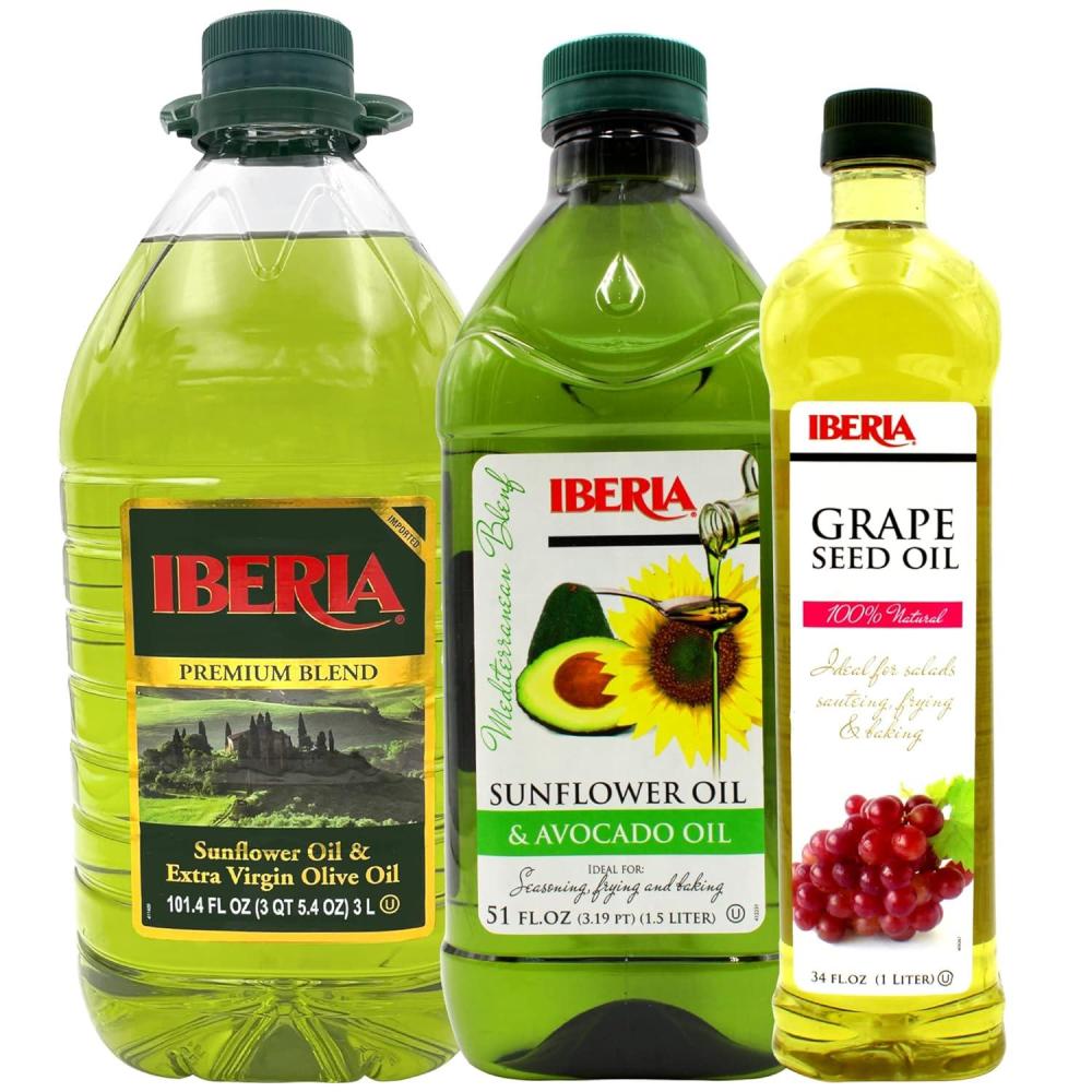 image:imageIberia Sunflower amp Extra Virgin Olive Oil Blend 3 Liter  Iberia Avocado and Sunflower Oil 51 fl oz  Iberia All Natural Grapeseed Oil 34 fl oz