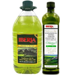 Iberia Sunflower & Extra Virgin Olive Oil Blend, 3 Liter + Iberia Mediterranean Style Omega 3 Cooking Oil, 34 fl oz