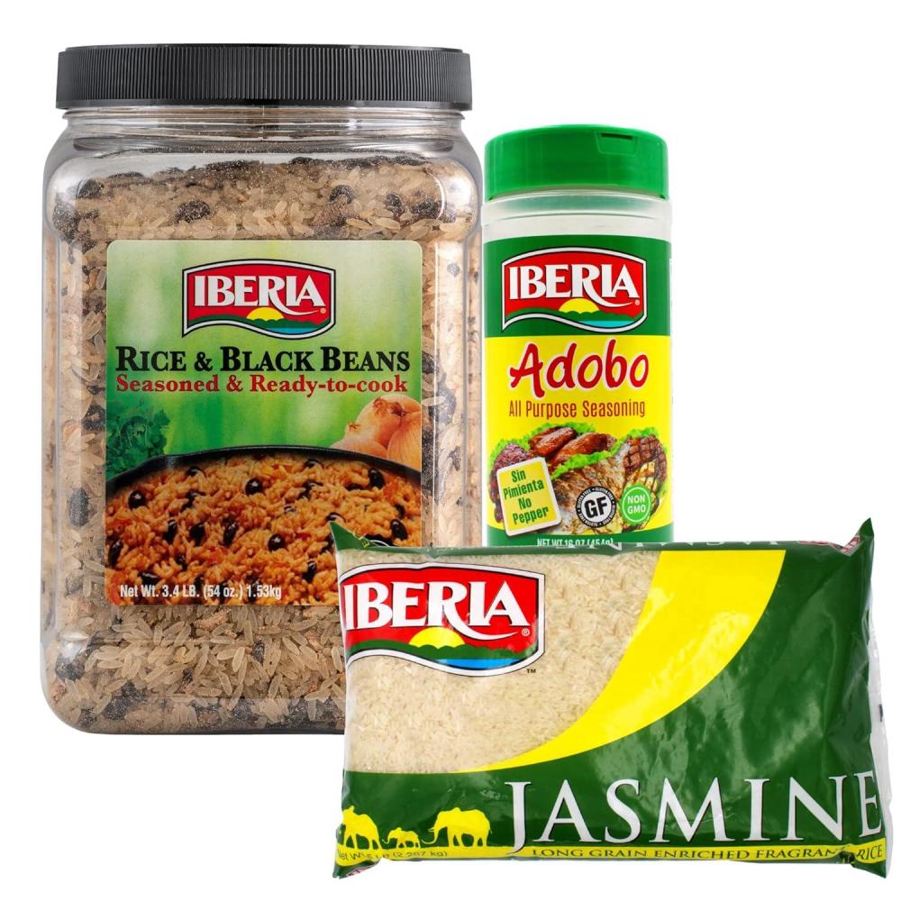 image:imageIberia Rice and Black Beans Jar 34 lb  Iberia Jasmine Rice 5lb  Iberia Adobo Without Pepper 16 oz