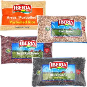 Iberia Long Grain Parboiled Rice, 5 lb. + Iberia Black Beans, 4 lb. + Iberia Pinto Beans 4 lb. + Ibeia Small Red Beans 4 lb.