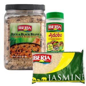 Iberia Rice and Black Beans Jar 3.4 lb. + Iberia Jasmine Rice, 5lb. + Iberia Adobo Without Pepper, 16 oz