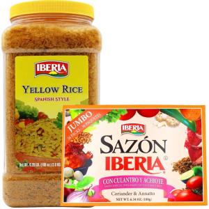 Iberia Yellow Rice 6.25 lb. Bulk Spanish Style Seasoned Rice + Sazon Iberia Jumbo Pack with Coriander and Achiote 6.34 Oz 36 Packs(Yellow Rice + Sazon with Anatto)