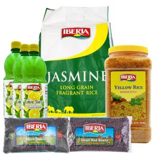 Pantry Essentials Bundles – Iberia Jumbo Yellow Rice 6.25lb., Iberia Jasmine Rice, 18 lb., Iberia Lemon Juice 32 oz. (Pack of 3), Iberia Black Beans 4 lb., Iberia Small Red Beans, 4 lb.